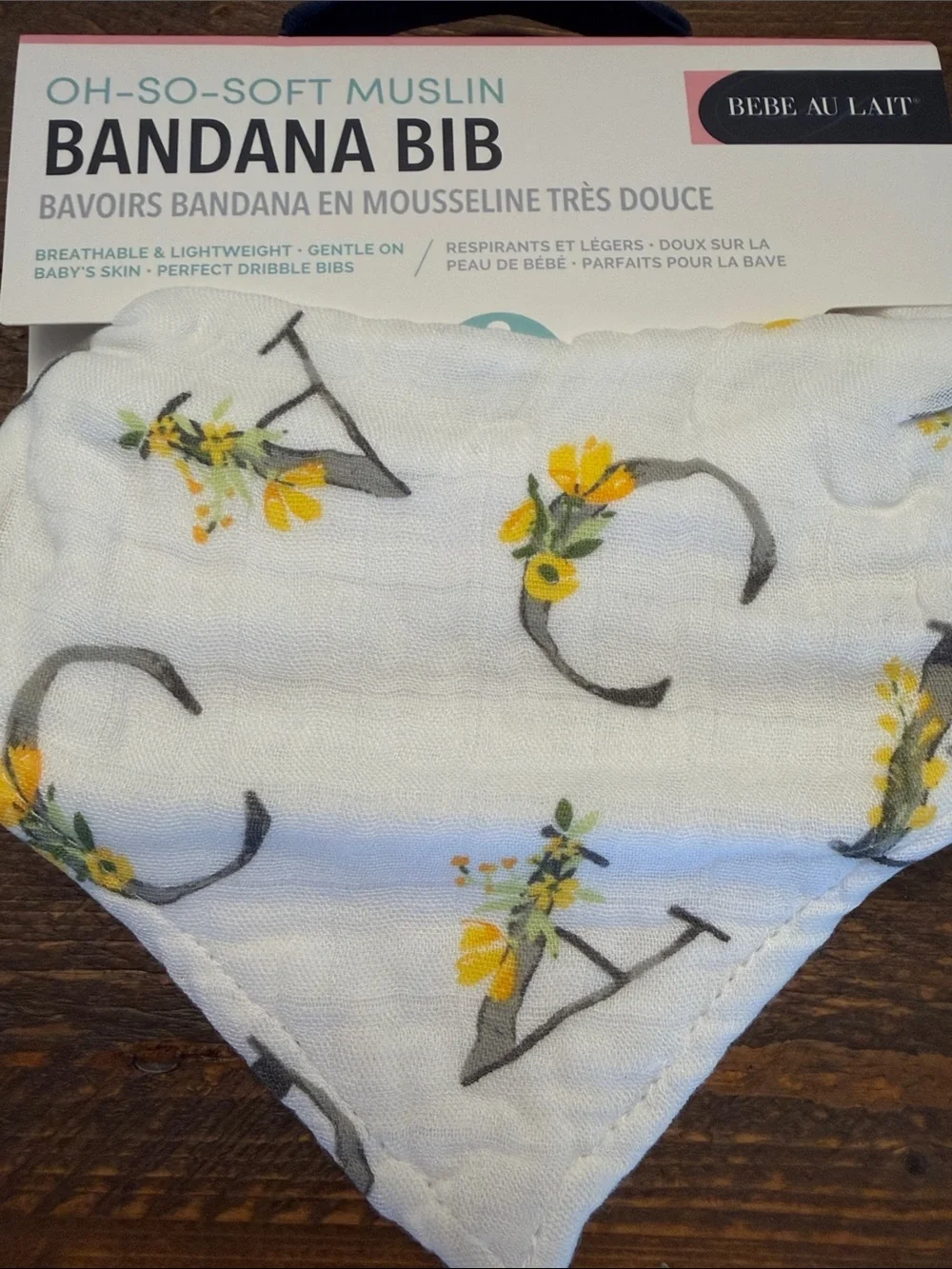 Bebe au Lait Floral Alphabet Deluxe Cotton Muslin Bandana Baby Bib NWT